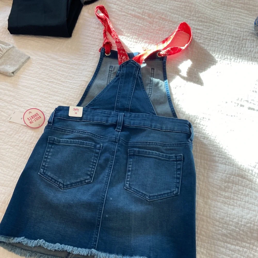 Brand new justice denim skirt overall with red bandana straps girls size 10